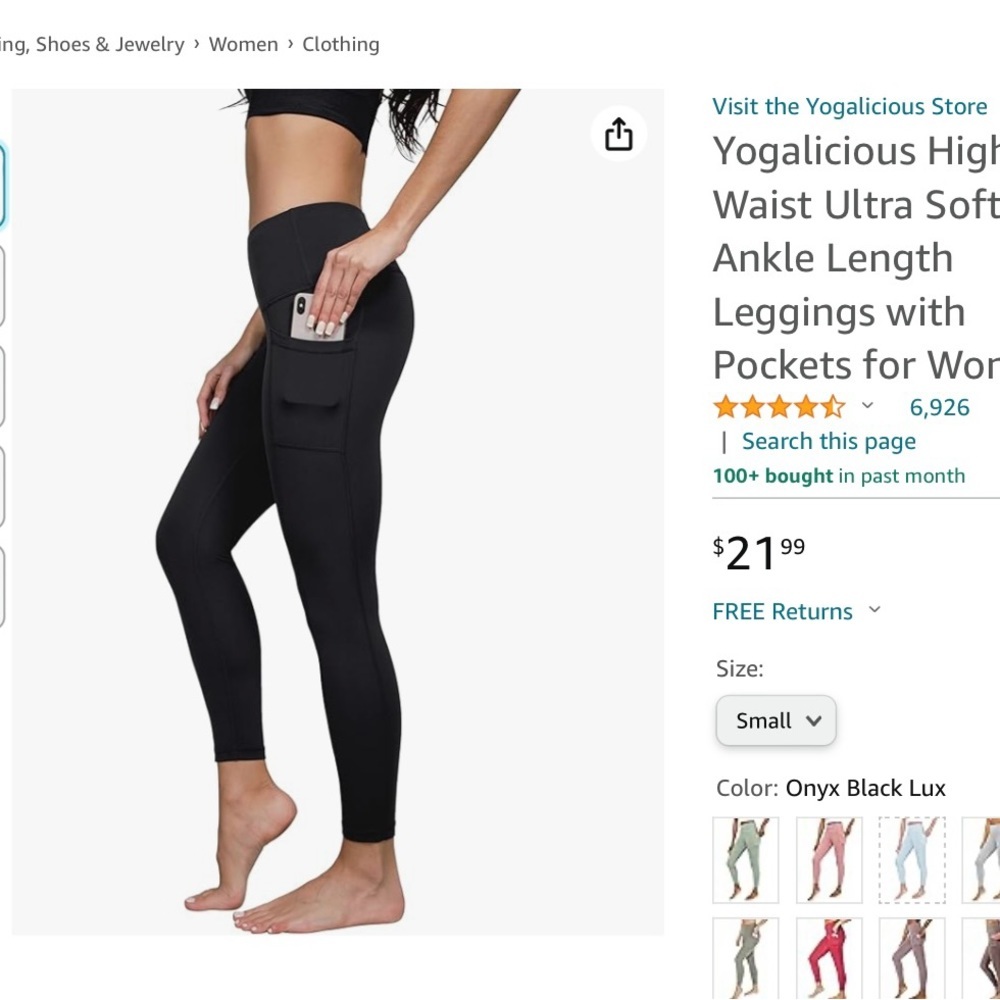 Yogalicious High
Waist Ultra Soft 7/8
Ankle Length
Leggings with Pockets